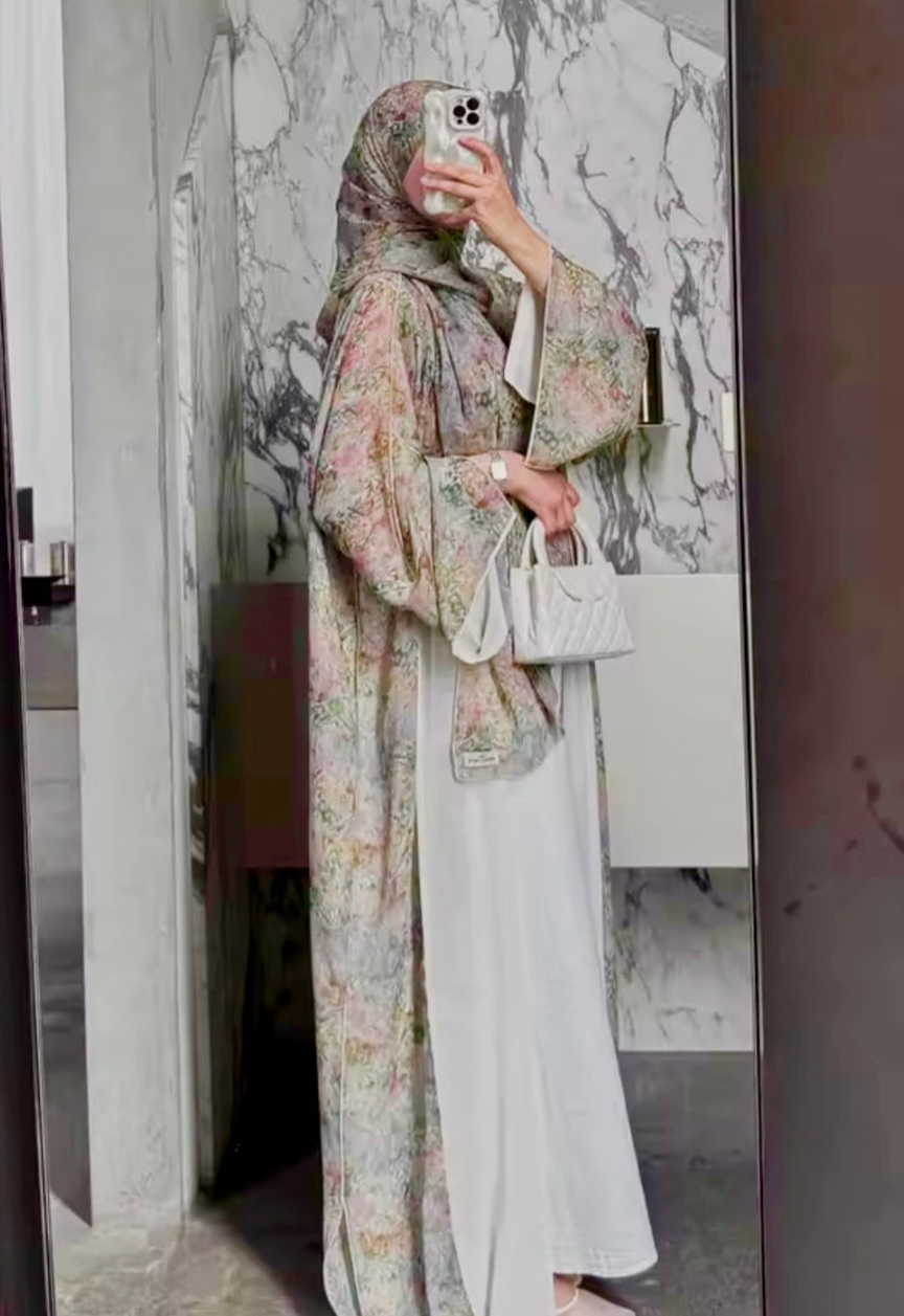 Floral Watercolor Pastel Abaya + Matching Hijab