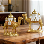 Elegant Gold Camel Statue Set with Mosque Accent