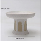 White & Gold Islamic Arched Pedestal Bowl Speckled Decorative Offering Dish