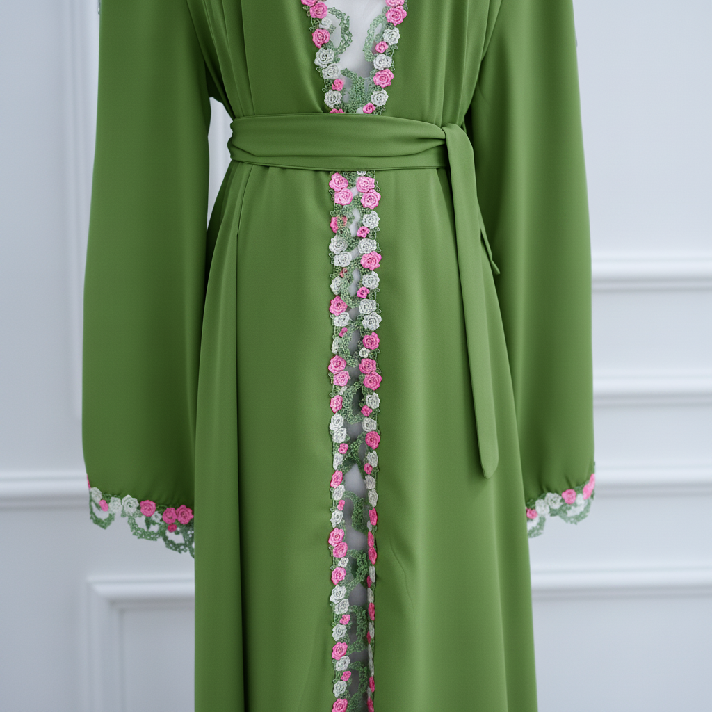 Meadow Pistachio Lace Floral Abaya + Matching Hijab
