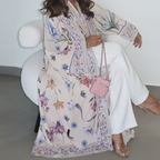 Creamy Floral Print Open Abaya + Matching Hijab