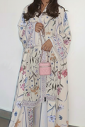 Creamy Floral Print Open Abaya + Matching Hijab