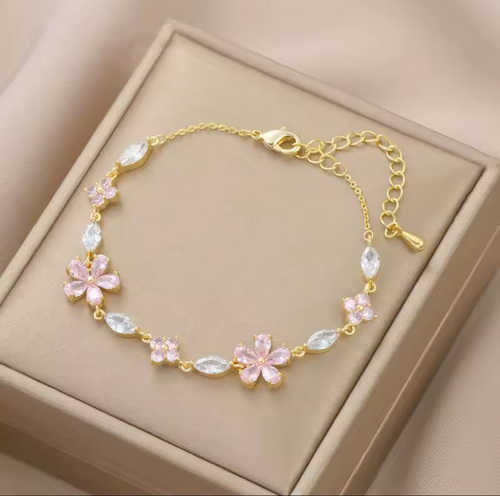 18K Gold Plated Crystal Clover Bracelet for Women