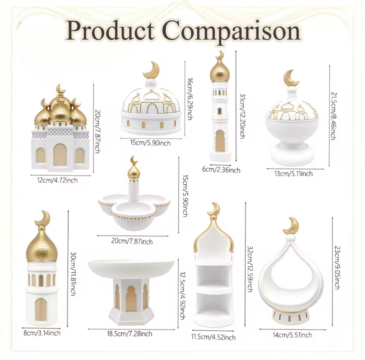 Gold & White Islamic Tabletop Organizer Mosque Minaret Display Shelf
