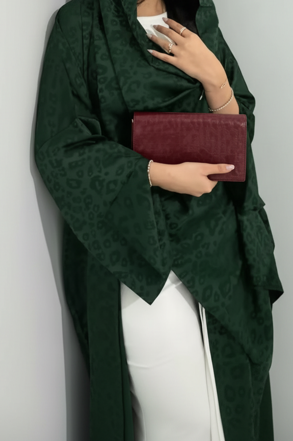 Leopard Print Texture Open Abaya + Matching Hijab