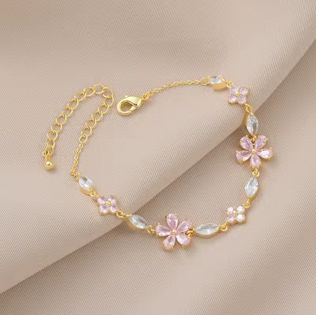 18K Gold Plated Crystal Clover Bracelet for Women